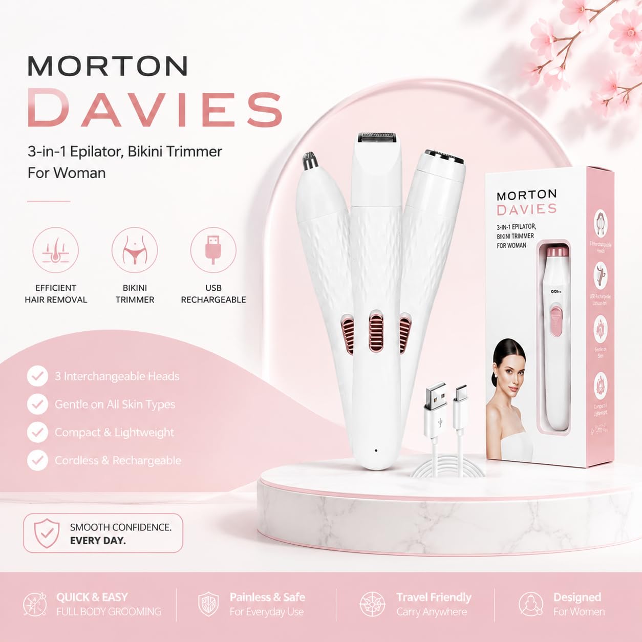Eyebrow Trimmer for Woman All in One, 3-in-1 Epilator, Bikini Trimmer For Woman || Facial Hair Remover for Face, Nose, Intimate Areas, Arms,