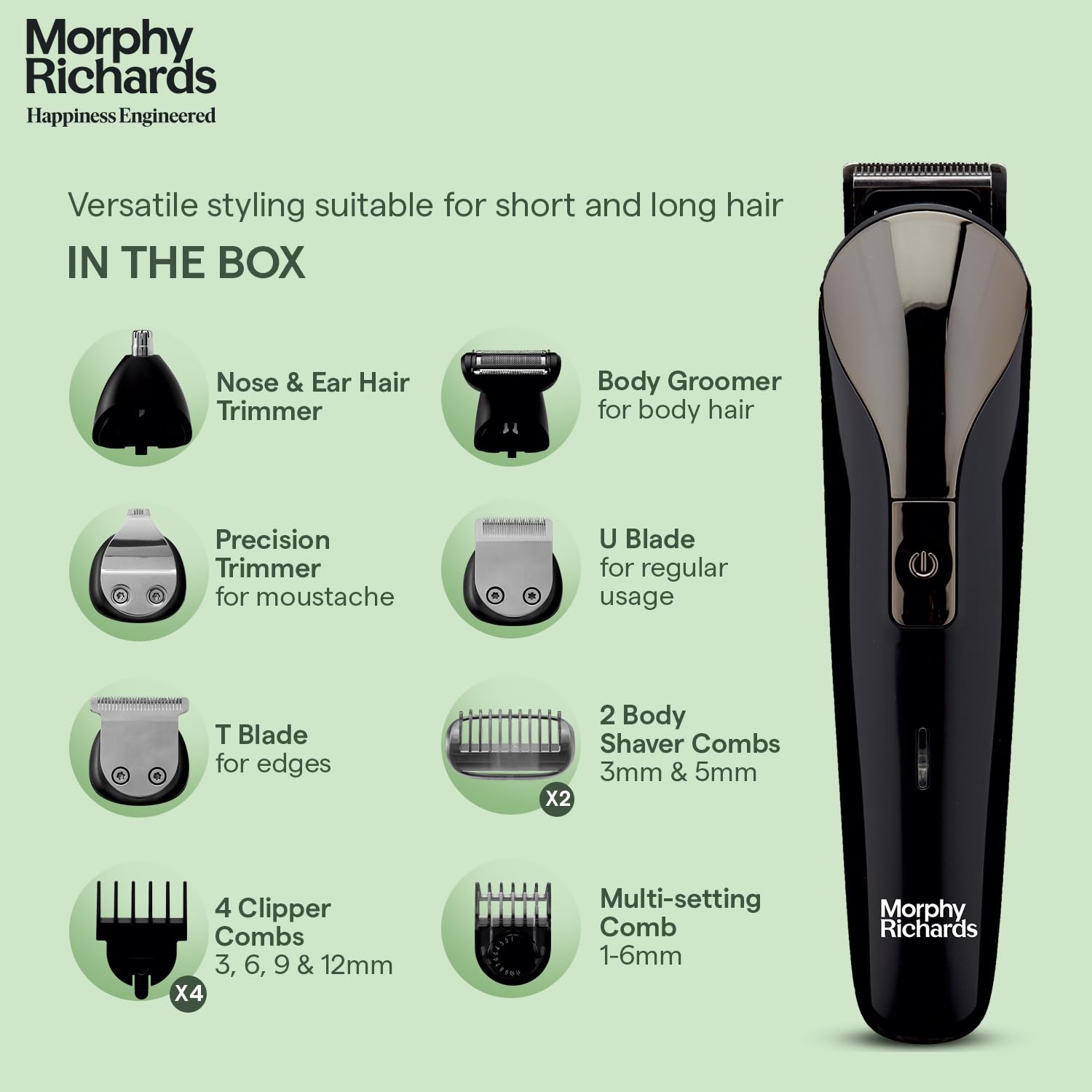 Richards Kingsman Pro 12-In-1 Grooming Kit For Men| Rechargeable All In One Men Trimmer|5 Face Nose Ear Hair Blades| Nose&Ear Trimmers| Private