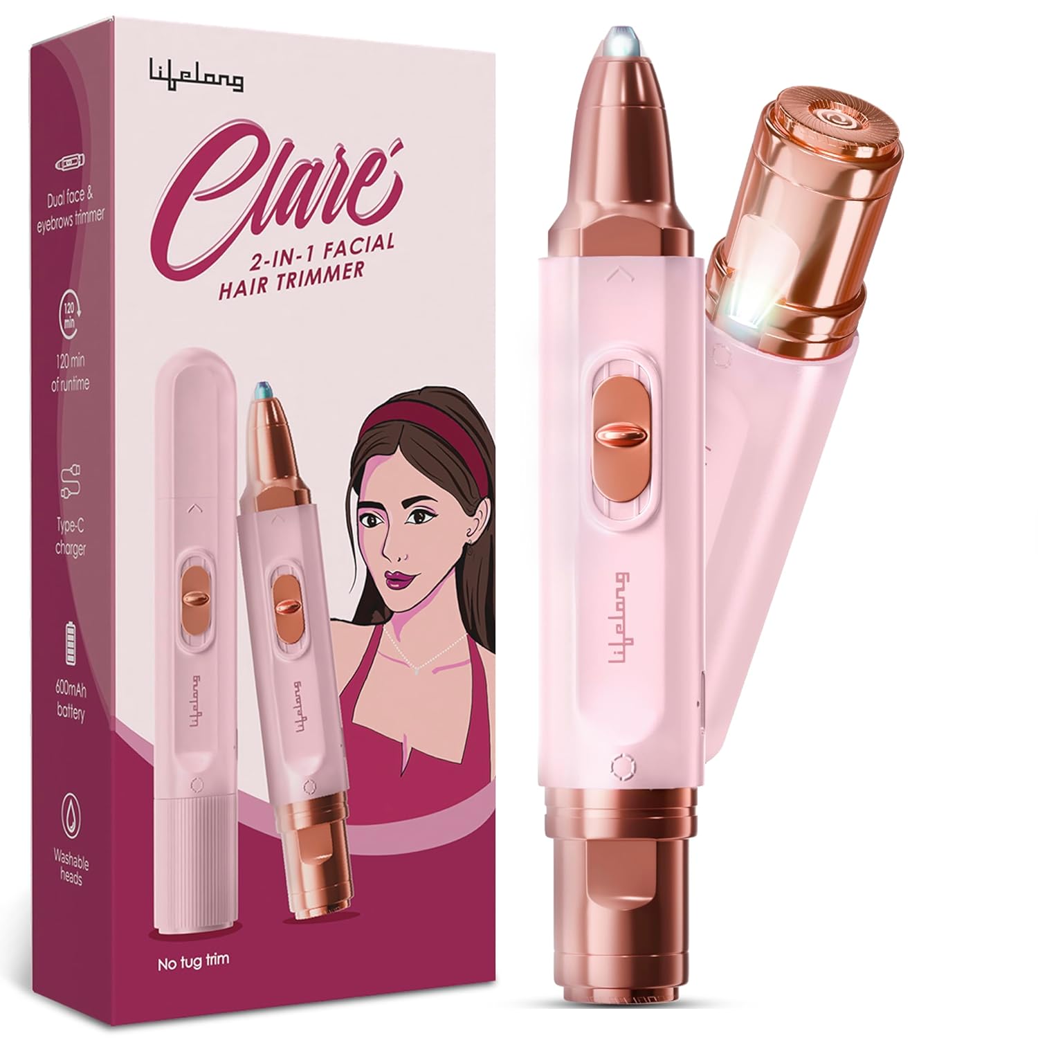 2in1 Face & Eyebrow Trimmer for Woman |Painless Portable Gentle Face Mini Hair Remover |TypeC Rechargeable